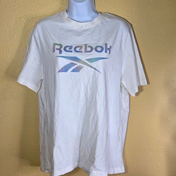 NWT Reebok Women's Cotton Gradient Graphic Logo T-Shirt - Chalk - Picture 1 of 5